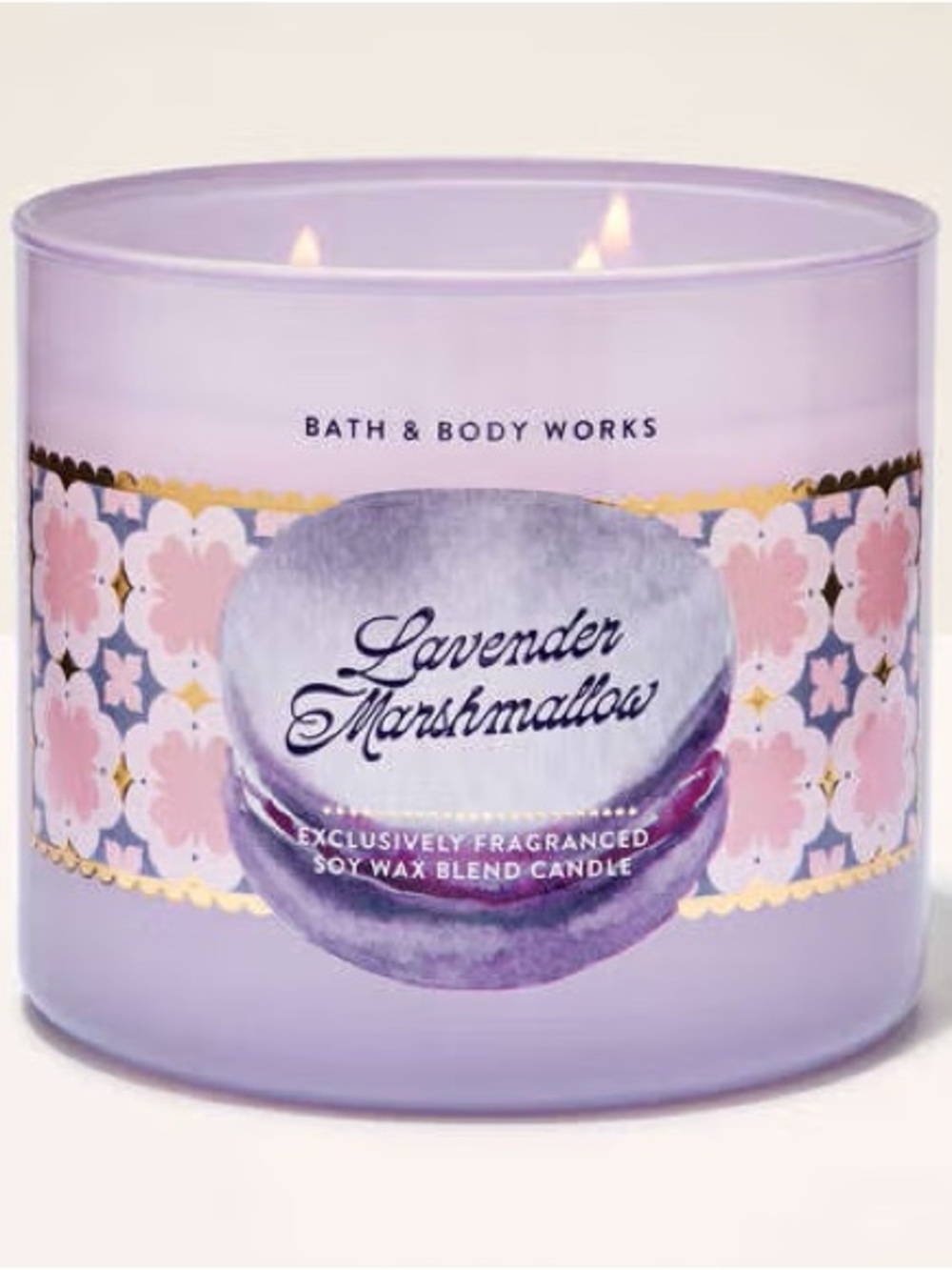 Bath & Body Works Lavender Marshmallows 3-Wick Candle - Lavender & Pink Accents
